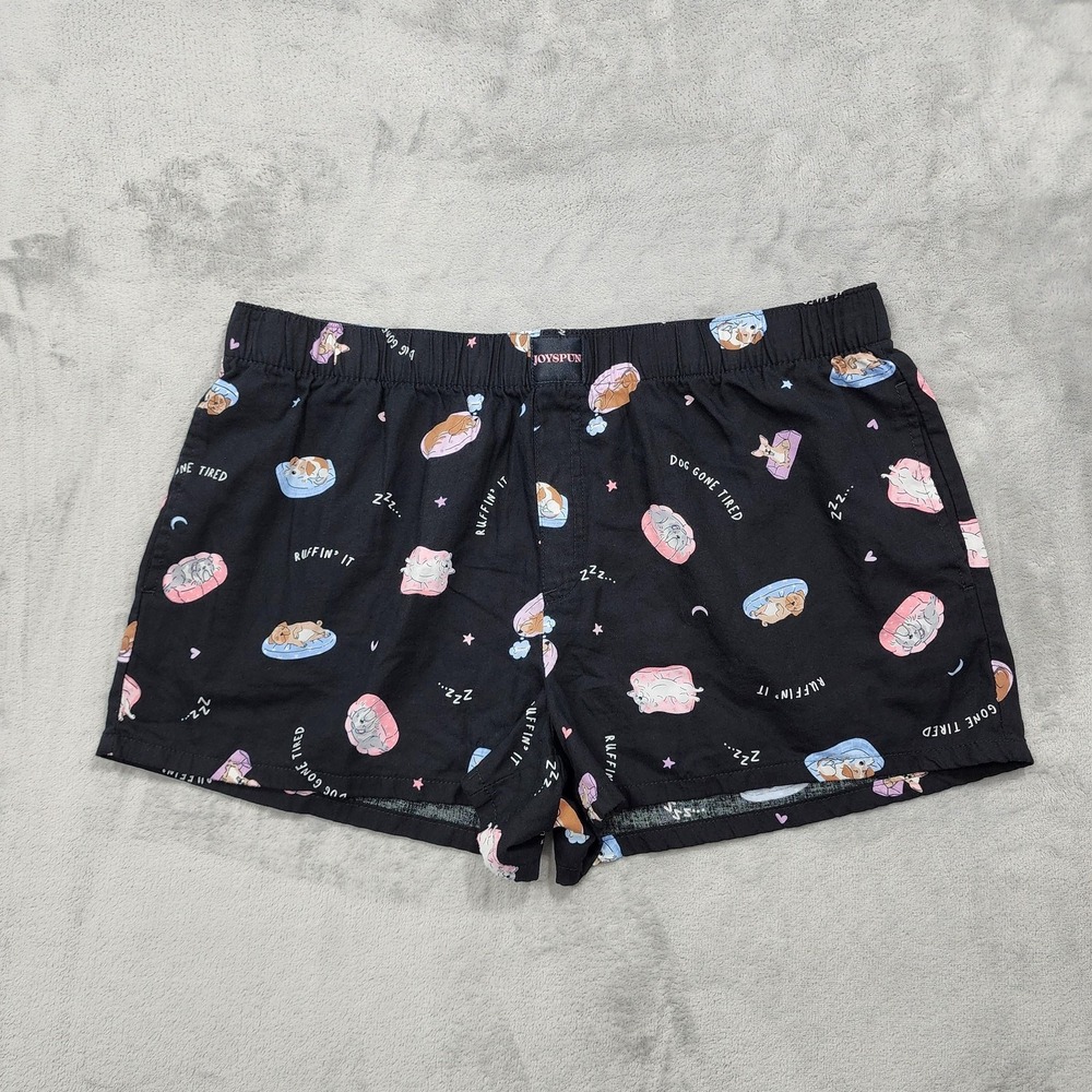 Joyspun Shorts Womens L Black Dog Gone Tired Sleep Pajama Lounge Cute Funny